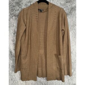 Fashion Nova Women Open Front Cardigan Sweater Size S Camel Long Sleeve Pockets